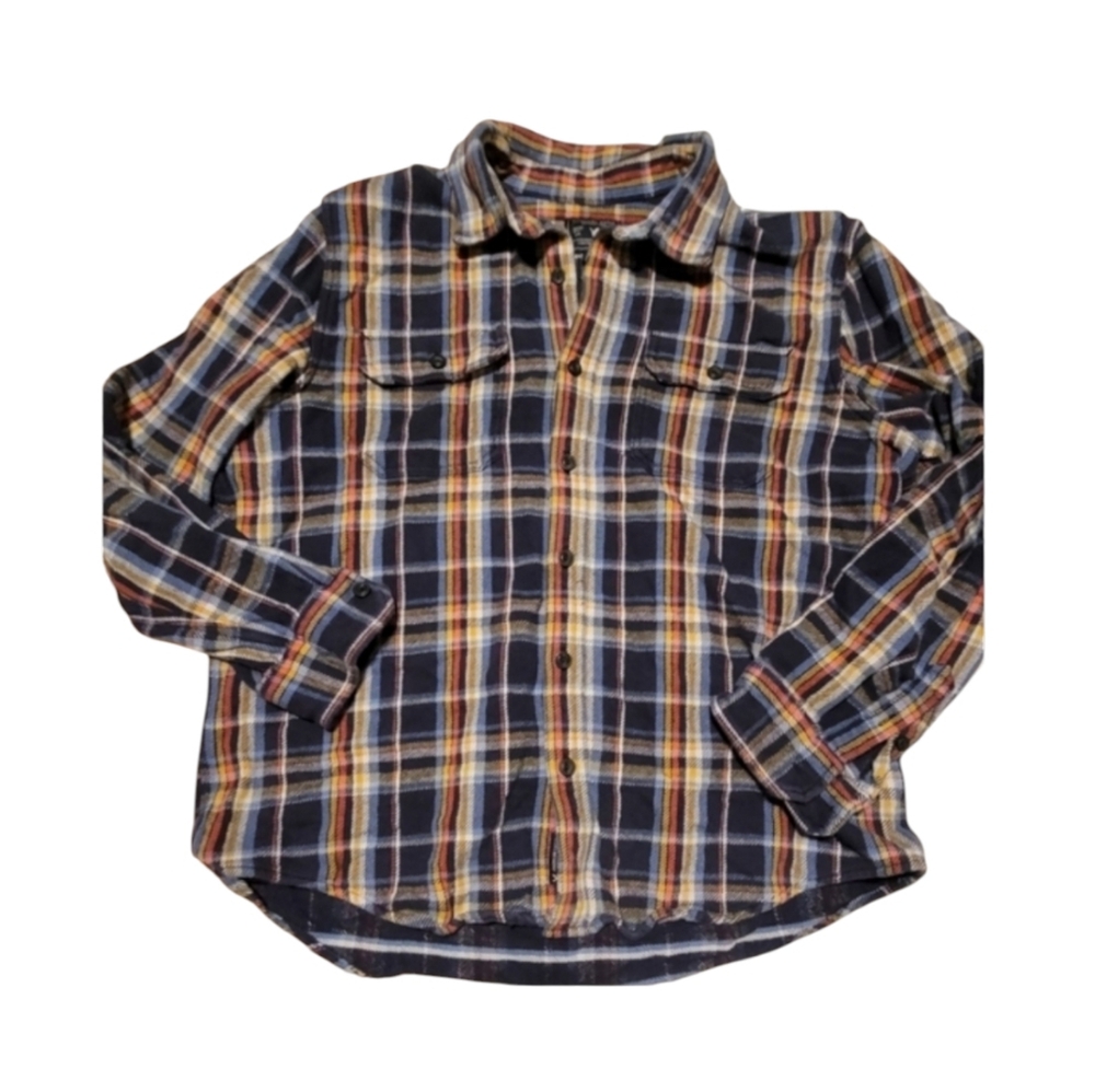 Vintage American Eagle 100% Cotton Deep Blue Yellow Plaid Flannel Size XXL Mens